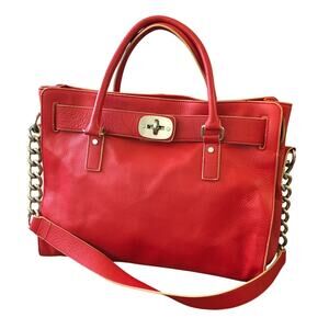 Charles Jourdan Red Pebbled Leather Large Shoulder Bag Purse Classic Vintage